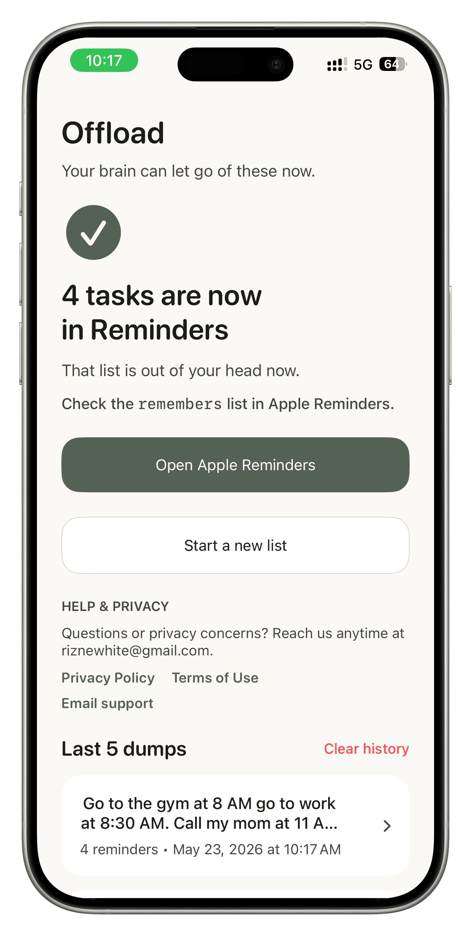 Offload confirmation screen after sending tasks to Reminders