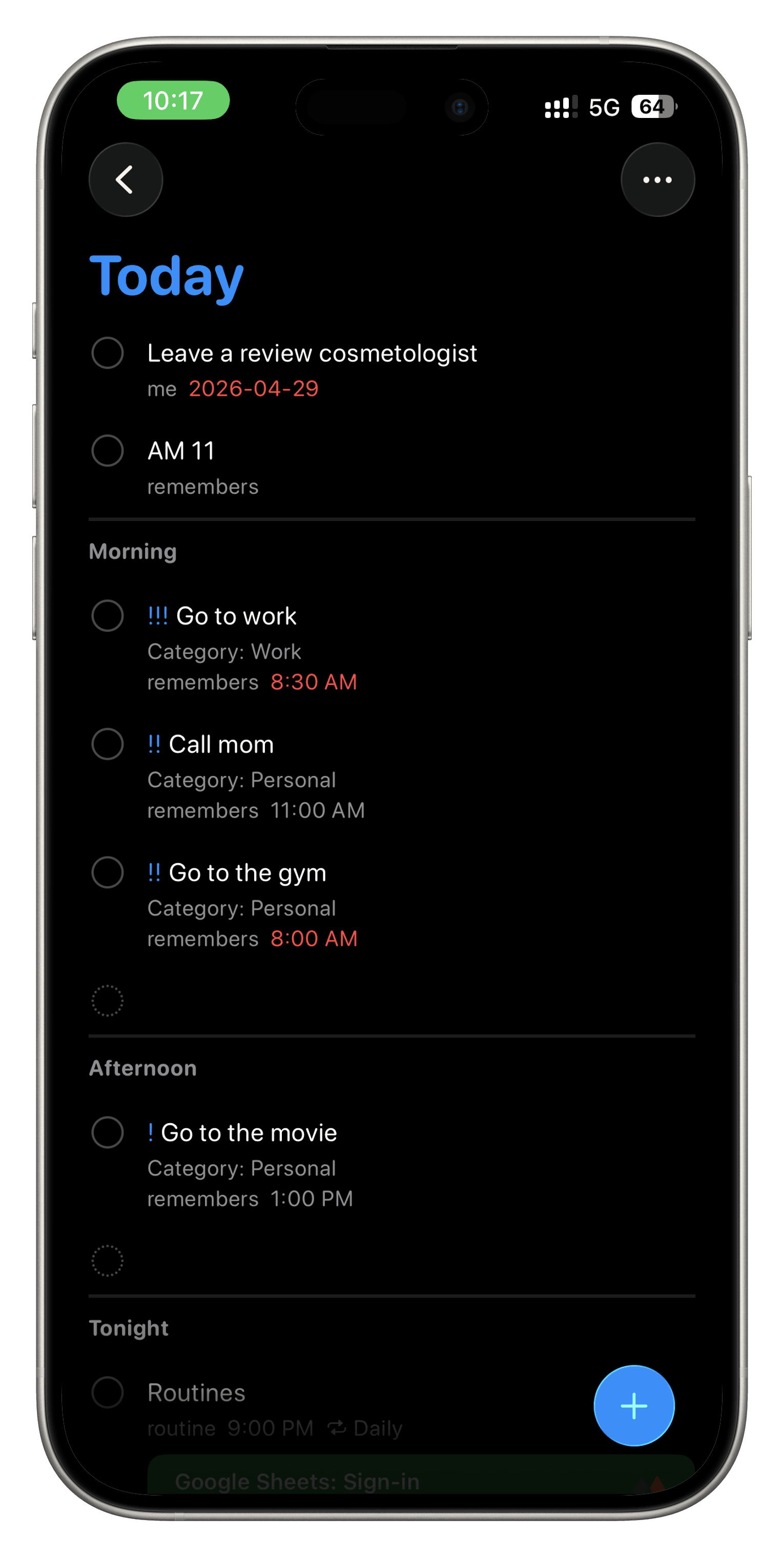 Tasks inside Apple Reminders after using Offload
